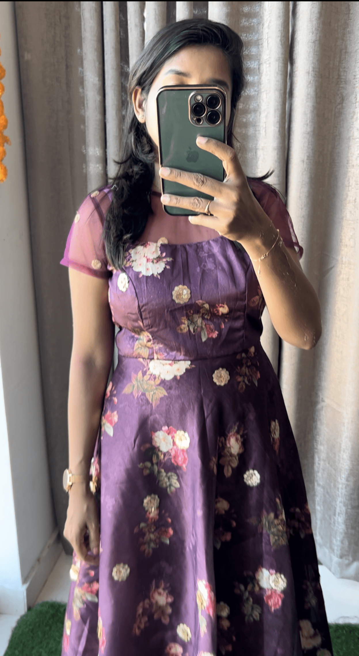 Wine silk salwar suit of hand worked top - Threads