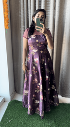 Wine silk salwar suit of hand worked top - Threads