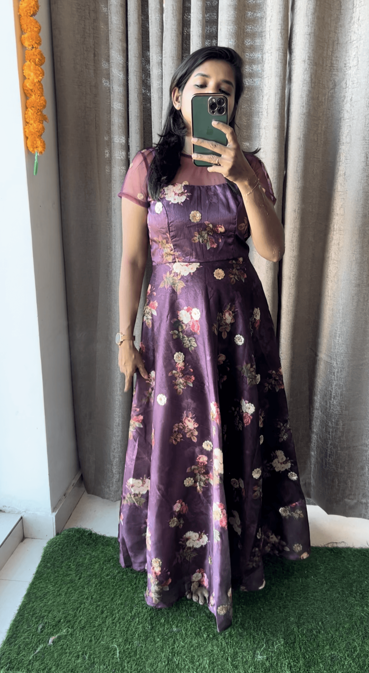 Wine silk salwar suit of hand worked top - Threads