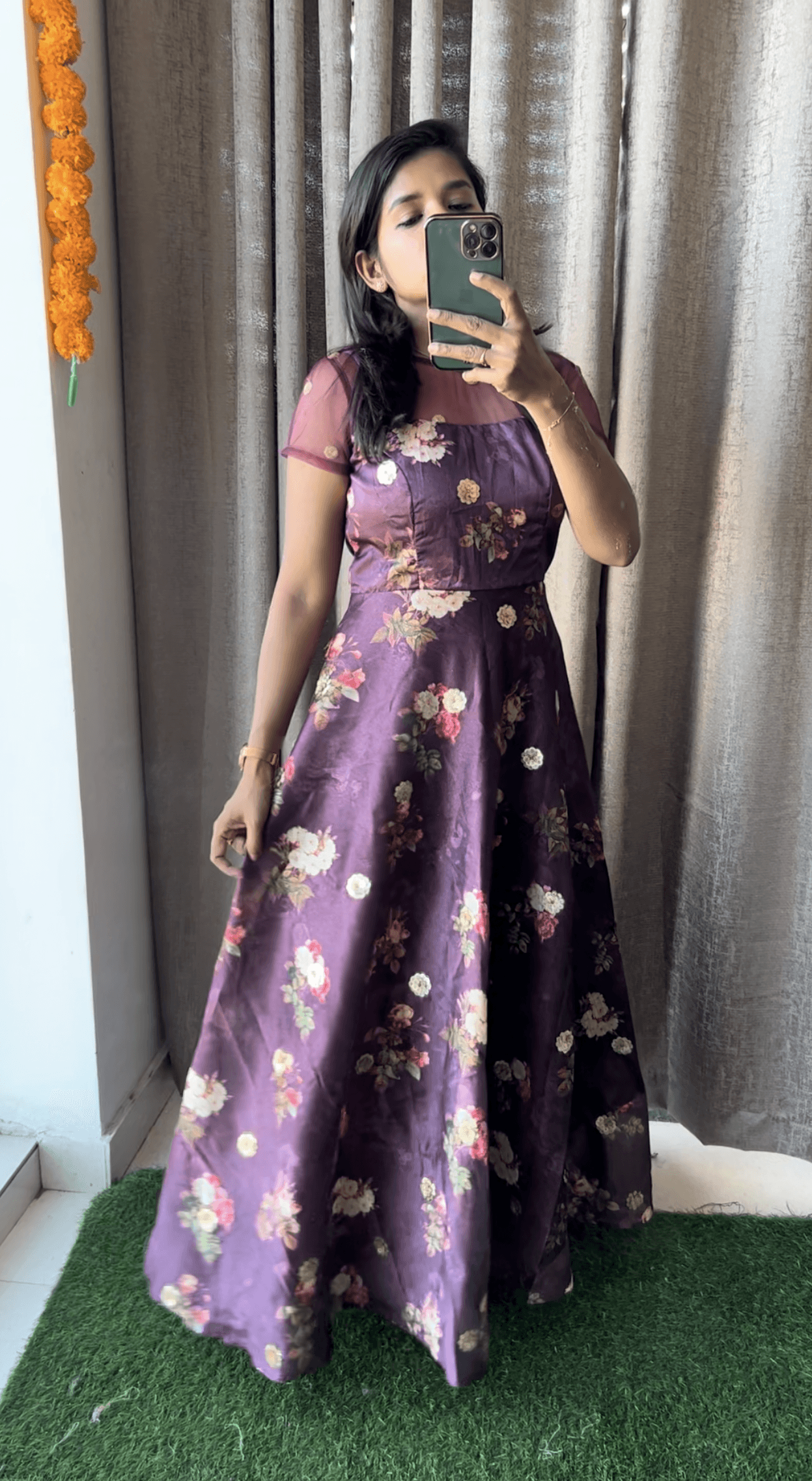 Wine silk salwar suit of hand worked top - Threads