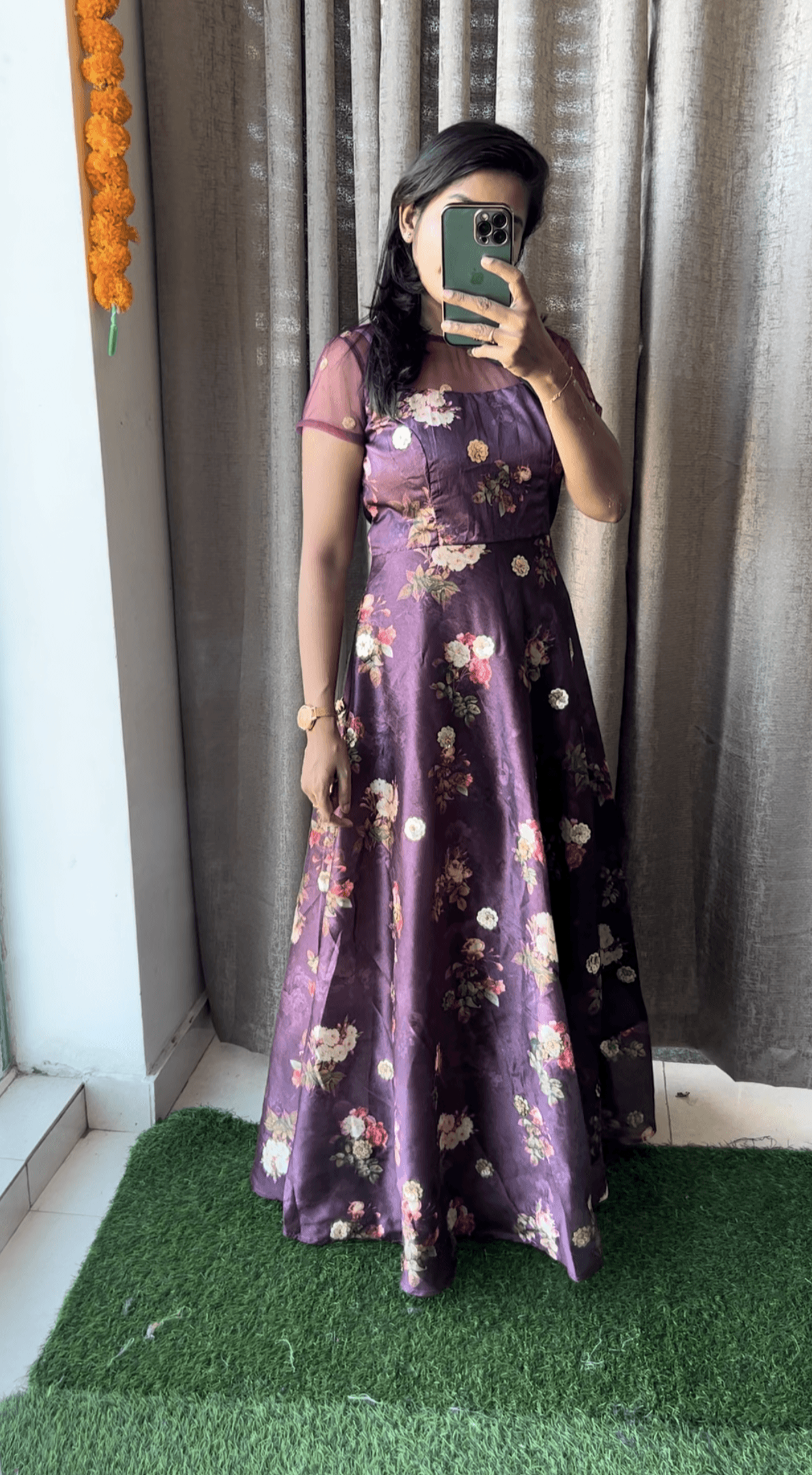 Wine silk salwar suit of hand worked top - Threads
