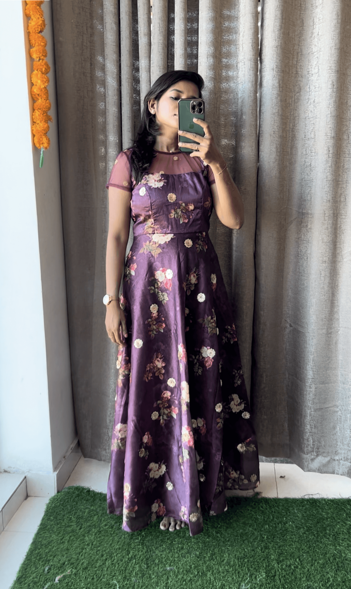 Wine silk salwar suit of hand worked top - Threads