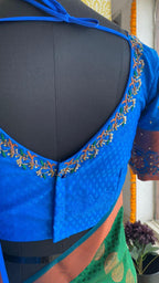 Green and blue silk saree with hand worked blouse - Threads