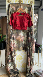 Grey organza saree with hand worked blouse - Threads