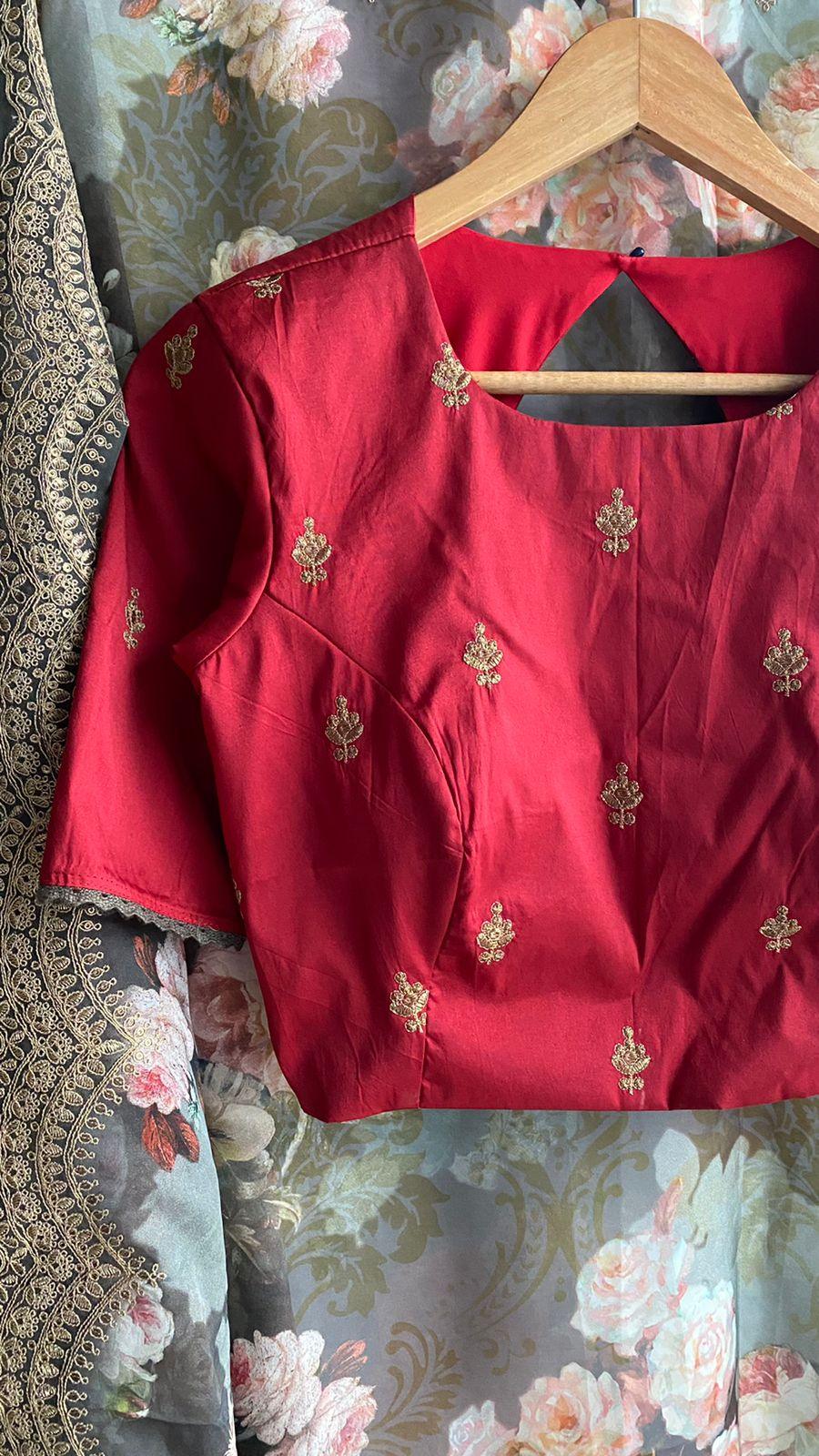 Grey organza saree with hand worked blouse - Threads