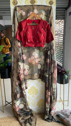 Grey organza saree with hand worked blouse - Threads