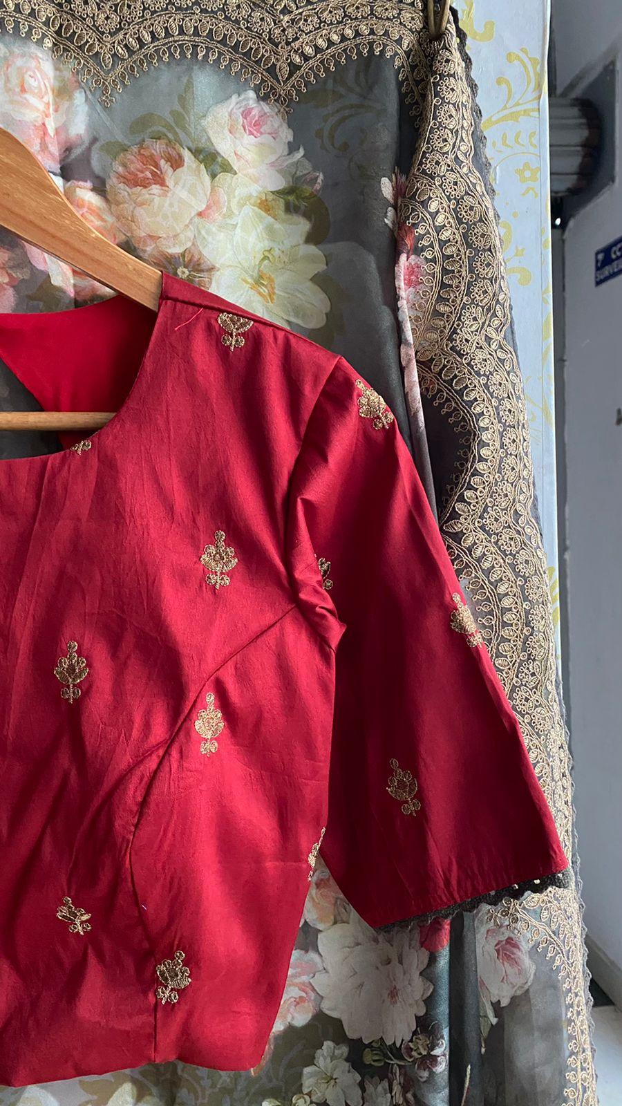 Grey organza saree with hand worked blouse - Threads