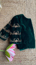 Green micro velvet hand worked blouse - Threads