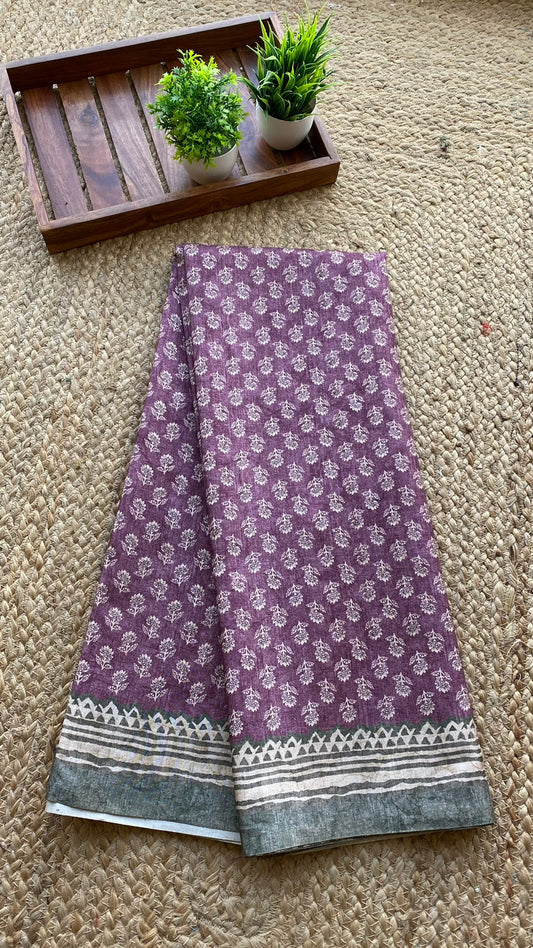Brown and grey khadi silk saree with blouse