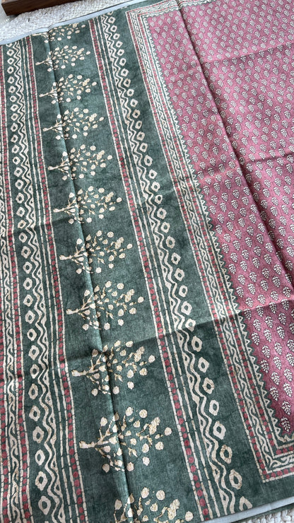 Light Brown and green khadi silk saree with blouse