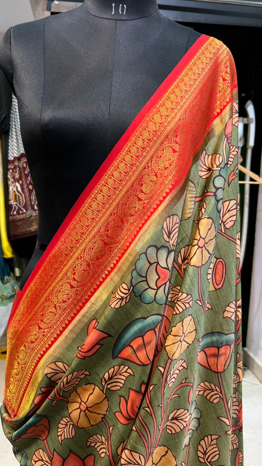 Green semi mulberry saree with zari worked blouse