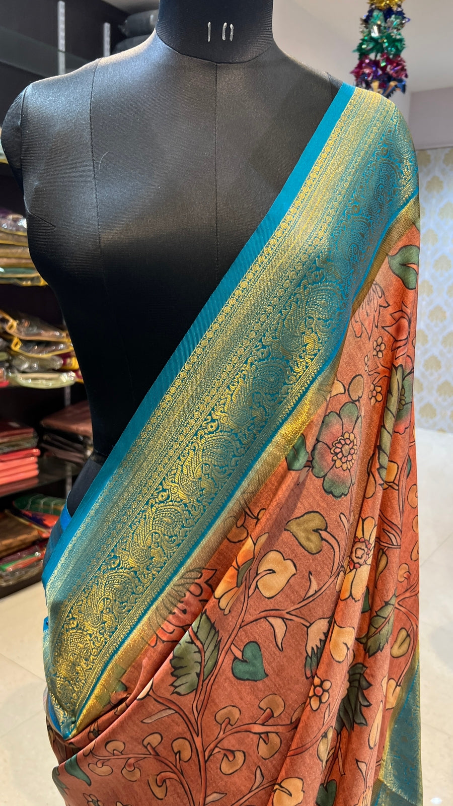 Peach semi mulberry saree with zari worked blouse on