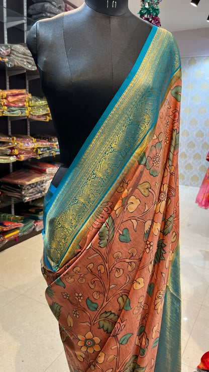 Peach semi mulberry saree with zari worked blouse