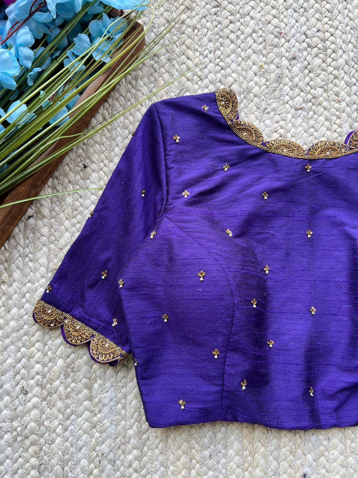Purple silk intricate hand worked blouse