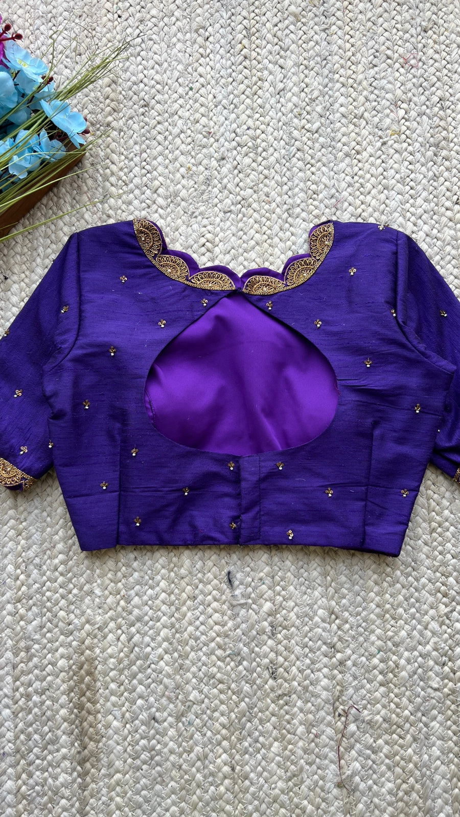 Purple silk hand worked blouse