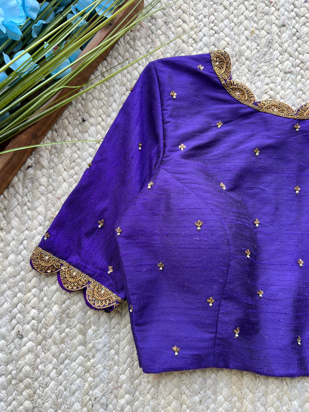Purple silk intricate hand worked blouse