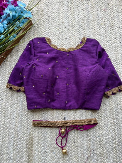 Wine embroidery silk hand worked blouse