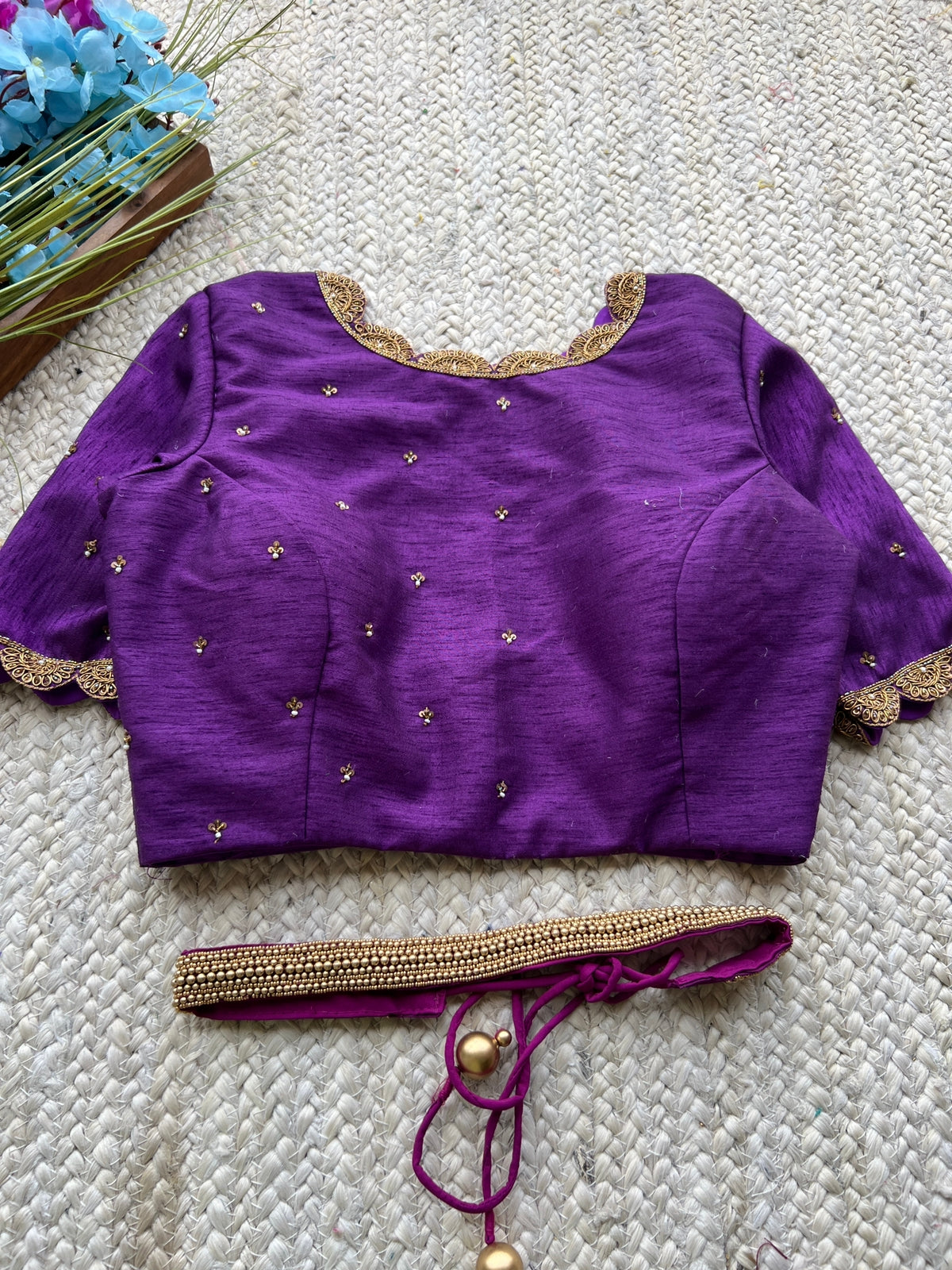 Deep purple embroidery silk hand worked blouse