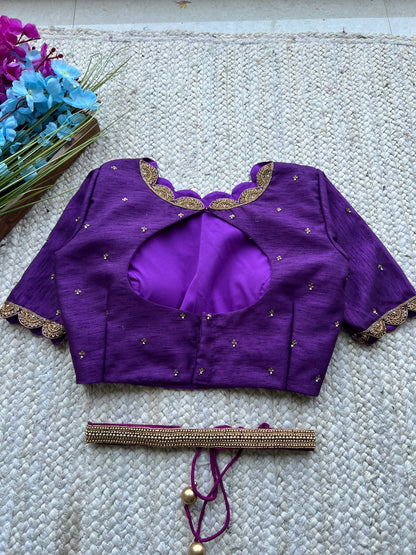 Wine embroidery silk hand worked blouse