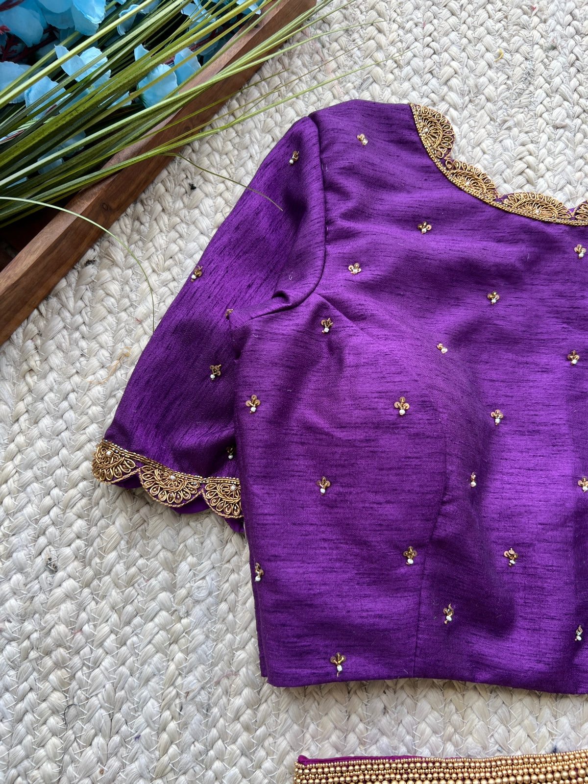 Deep purple embroidery silk hand worked blouse