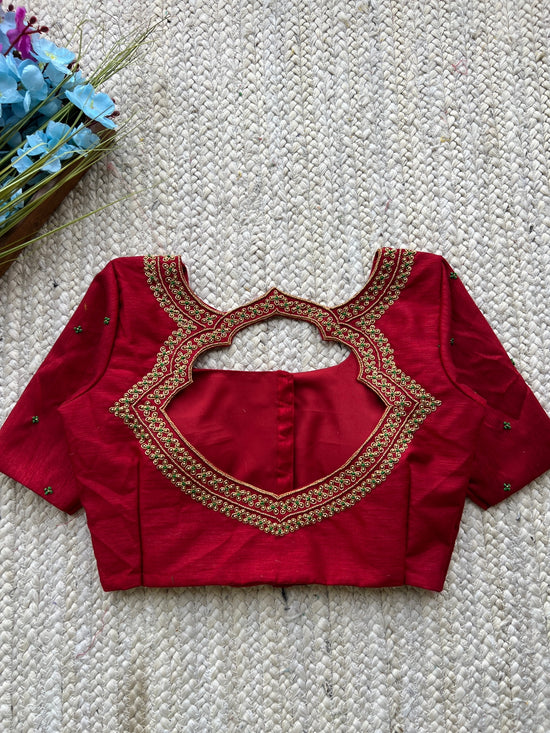 Maroon silk heavy hand worked blouse – Threads