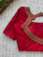 Maroon silk heavy hand worked blouse