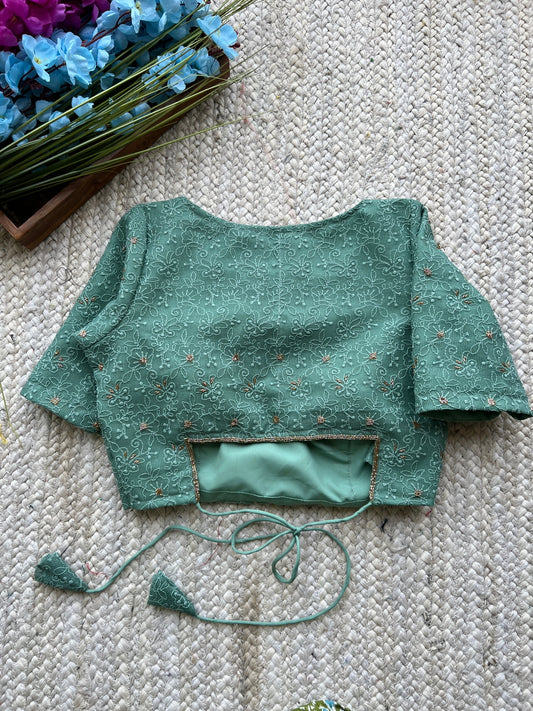 Turquoise embedded hand worked blouse