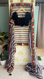 Black and white organza saree with embroidered blouse