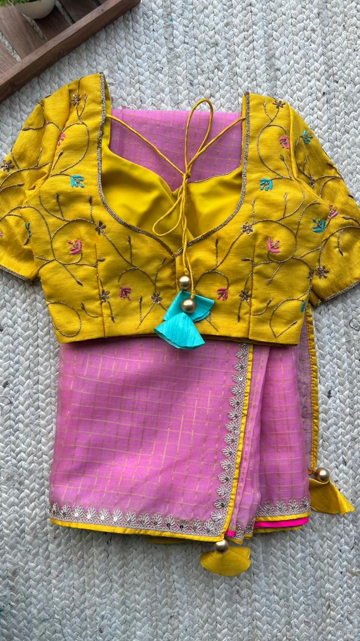 Yellow silk heavy hand work blouse (only blouse)