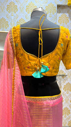 Yellow silk heavy hand work blouse (only blouse)