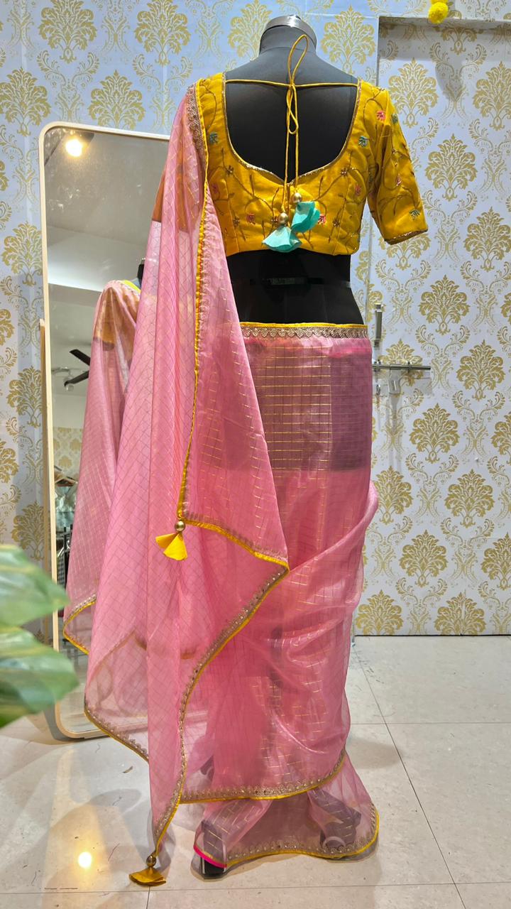 Yellow silk heavy hand work blouse (only blouse)