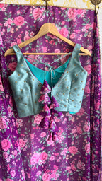 Purple floral georgette saree with hand worked blouse