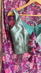 Purple floral georgette saree with hand worked blouse