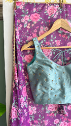 Purple floral georgette saree with hand worked blouse