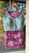 Purple floral georgette saree with hand worked blouse