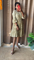Light green Cotton printed embroidery short kurti top