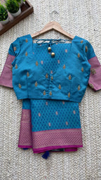 Blue casual silk saree with hand worked blouse
