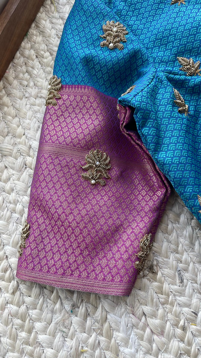 Blue casual silk saree with hand worked blouse