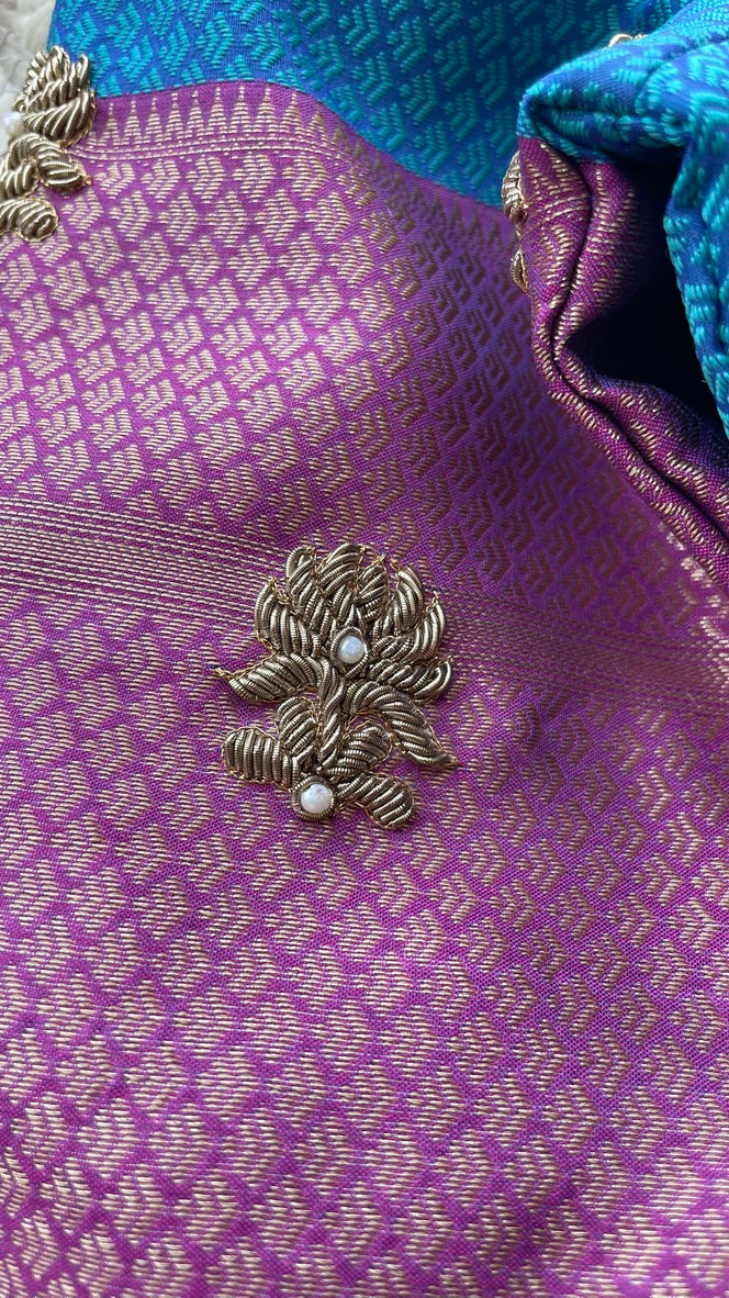 Blue casual silk saree with hand worked blouse