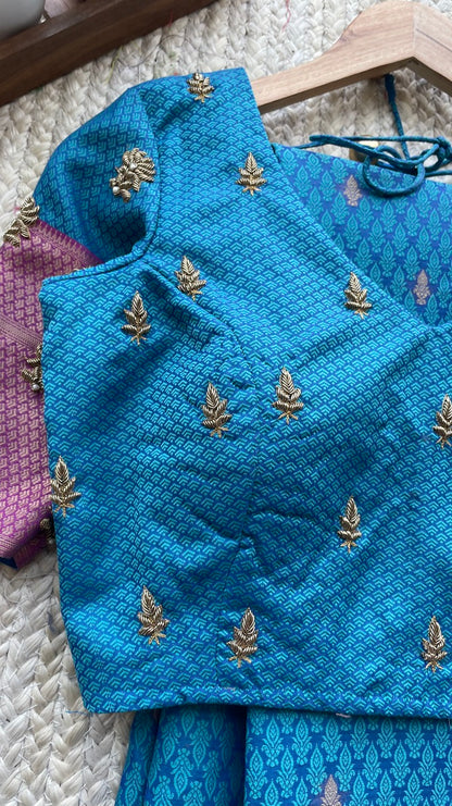 (Free full draping ) Blue casual silk saree with hand worked blouse