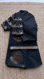 Black and gold chanderi silk saree with Aari worked blouse - Threads