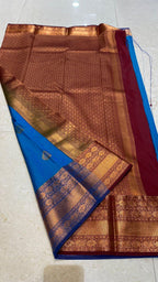 Sea blue silk saree with blouse - Threads