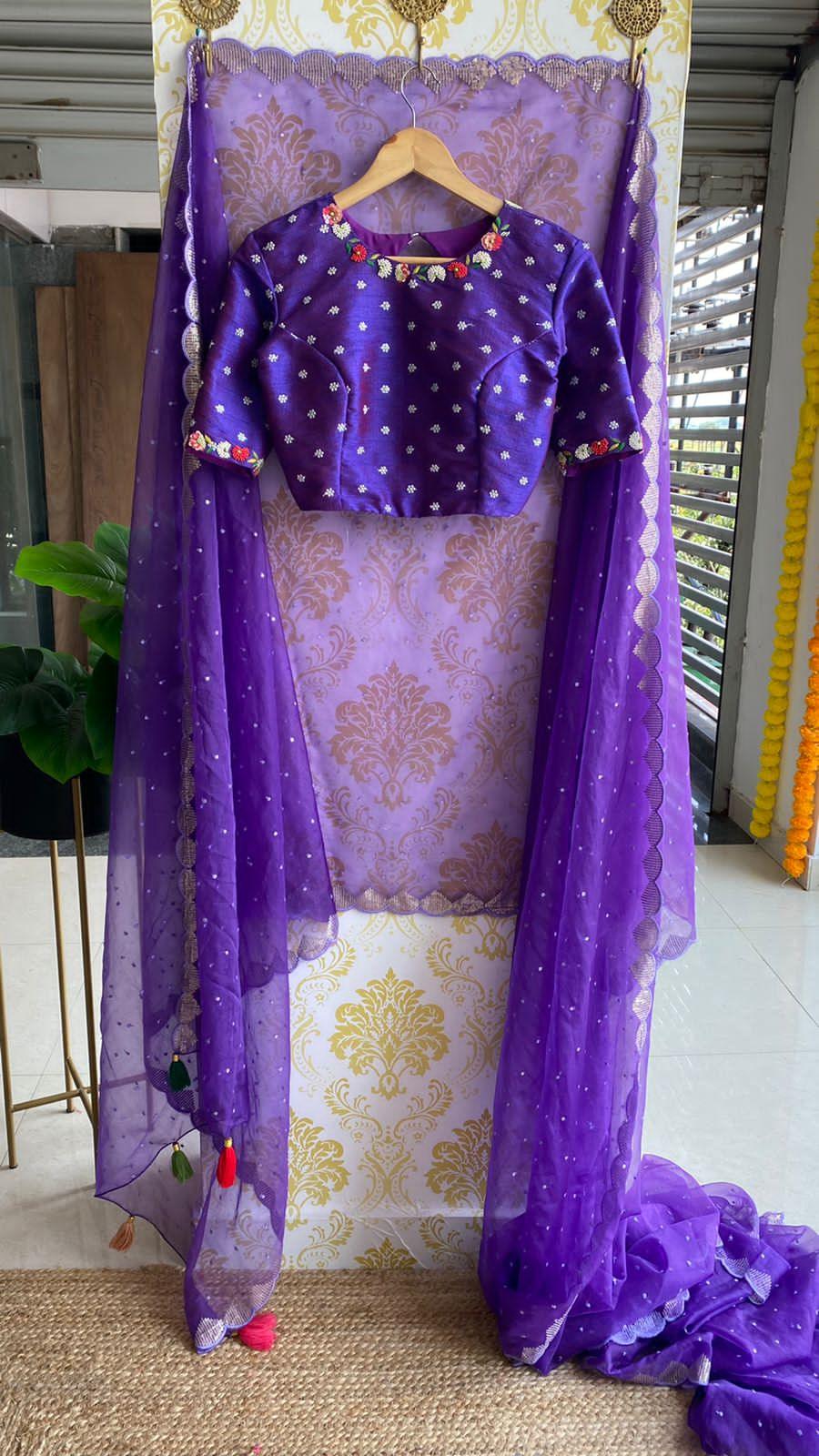 Purple organza saree with hand worked saree - Threads