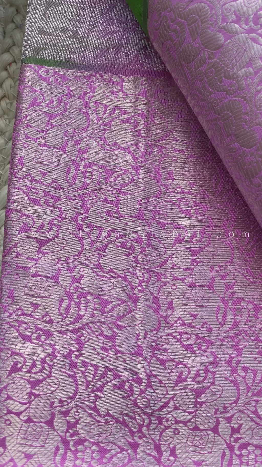 Green and pink kanchipuram silk saree with blouse