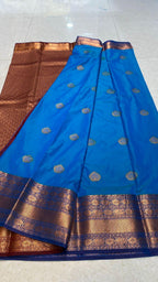 Sea blue silk saree with blouse - Threads