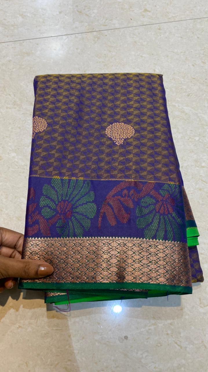 Dual shaded purple and green silk saree with blouse - Threads