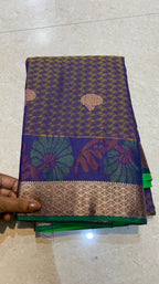 Dual shaded purple and green silk saree with blouse - Threads