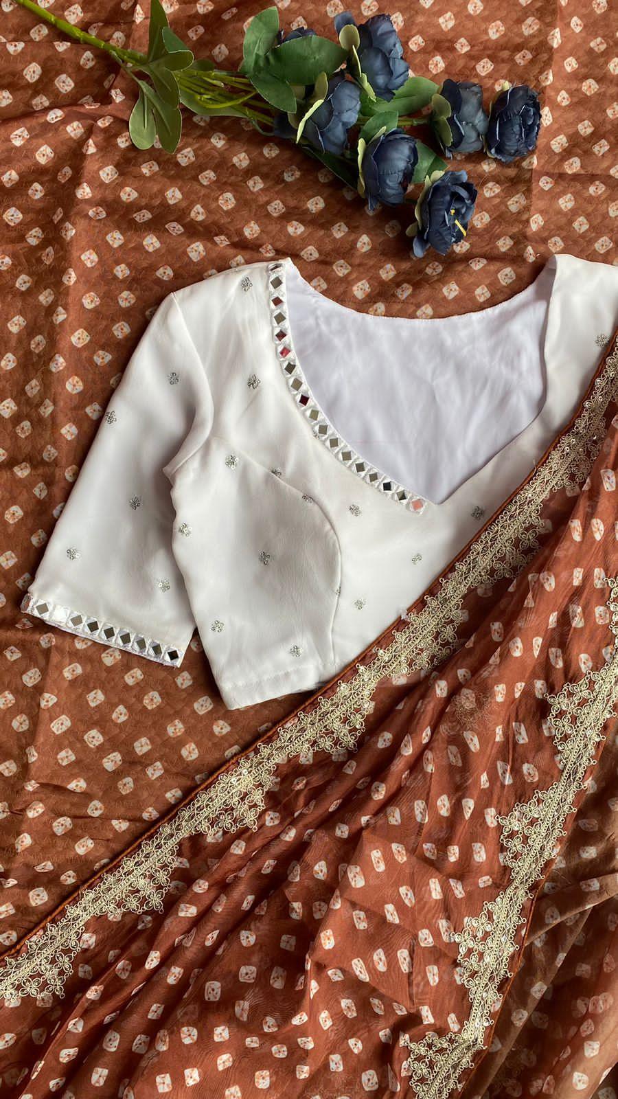 White Mirror hand embroidery worked blouse - Threads