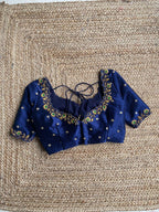 Midnight blue silk embroidery hand worked blouse - Threads