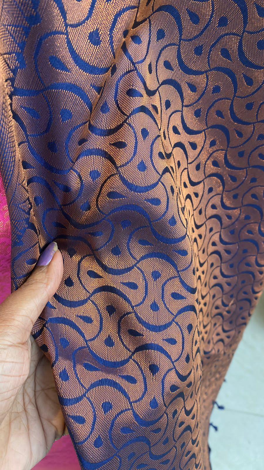 Pink and Blue soft Silk saree with blouse - Threads